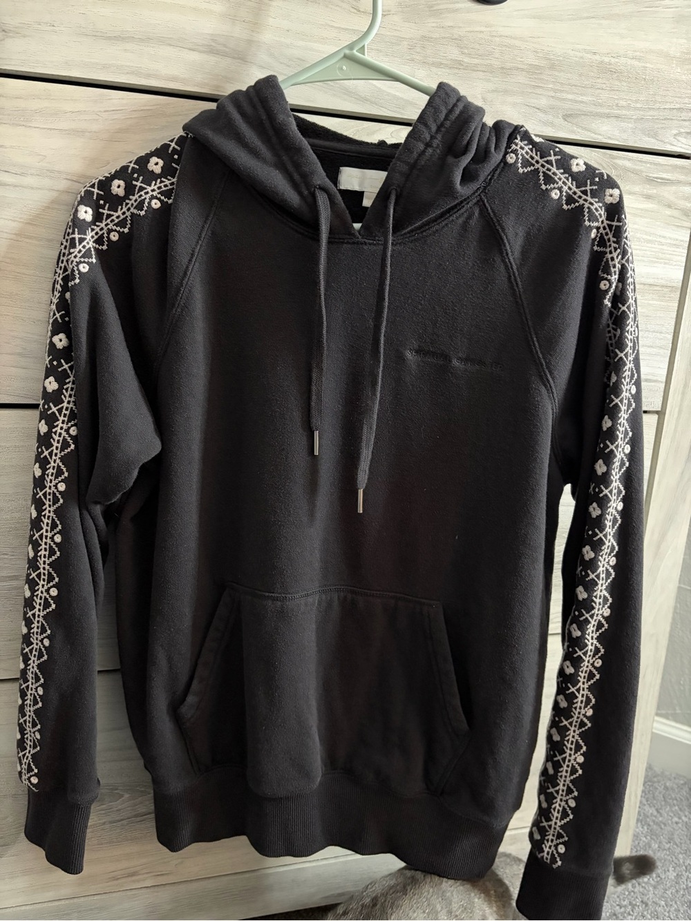 Spiritual Gangster Black Hoodie with White Sleeve embroidered Motif Small